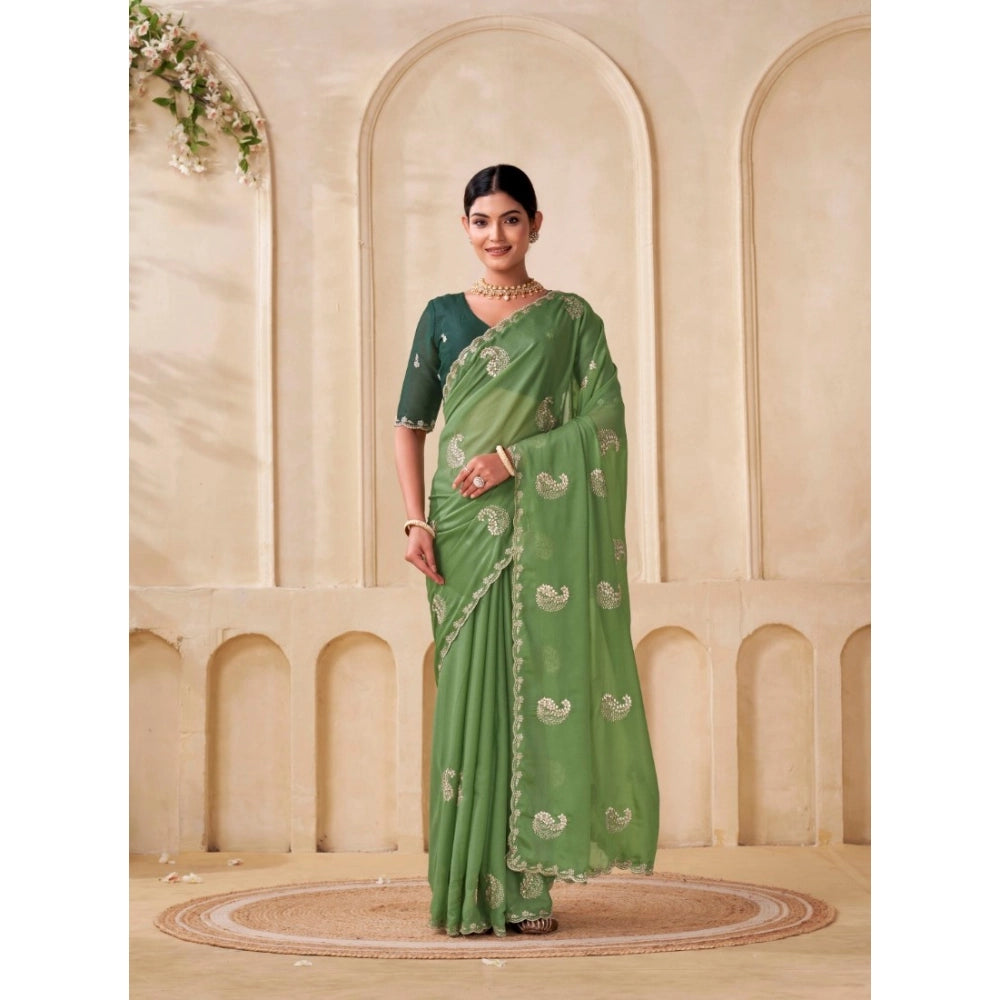 Generic Women's Digital Printed Georgette Saree With Unstitched Blouse (Pista, 5-6 Mtrs)