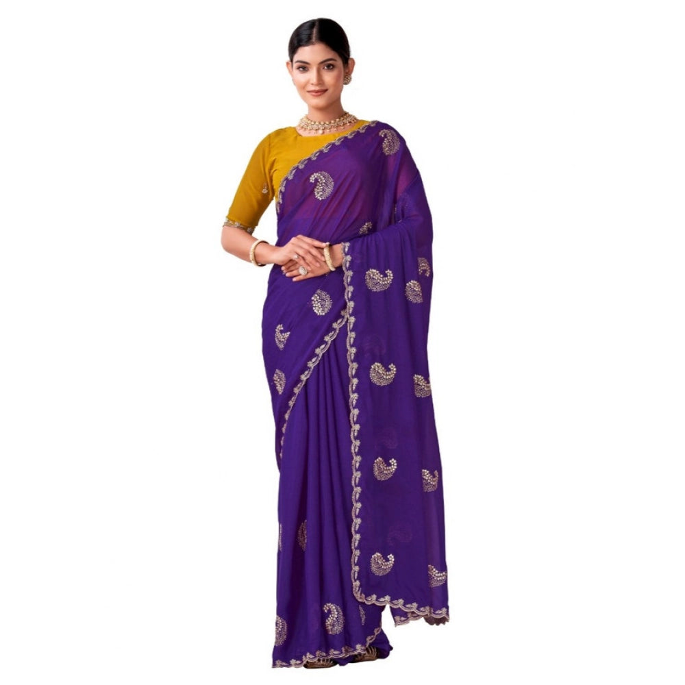 Generic Women's Digital Printed Georgette Saree With Unstitched Blouse (Purple, 5-6 Mtrs)
