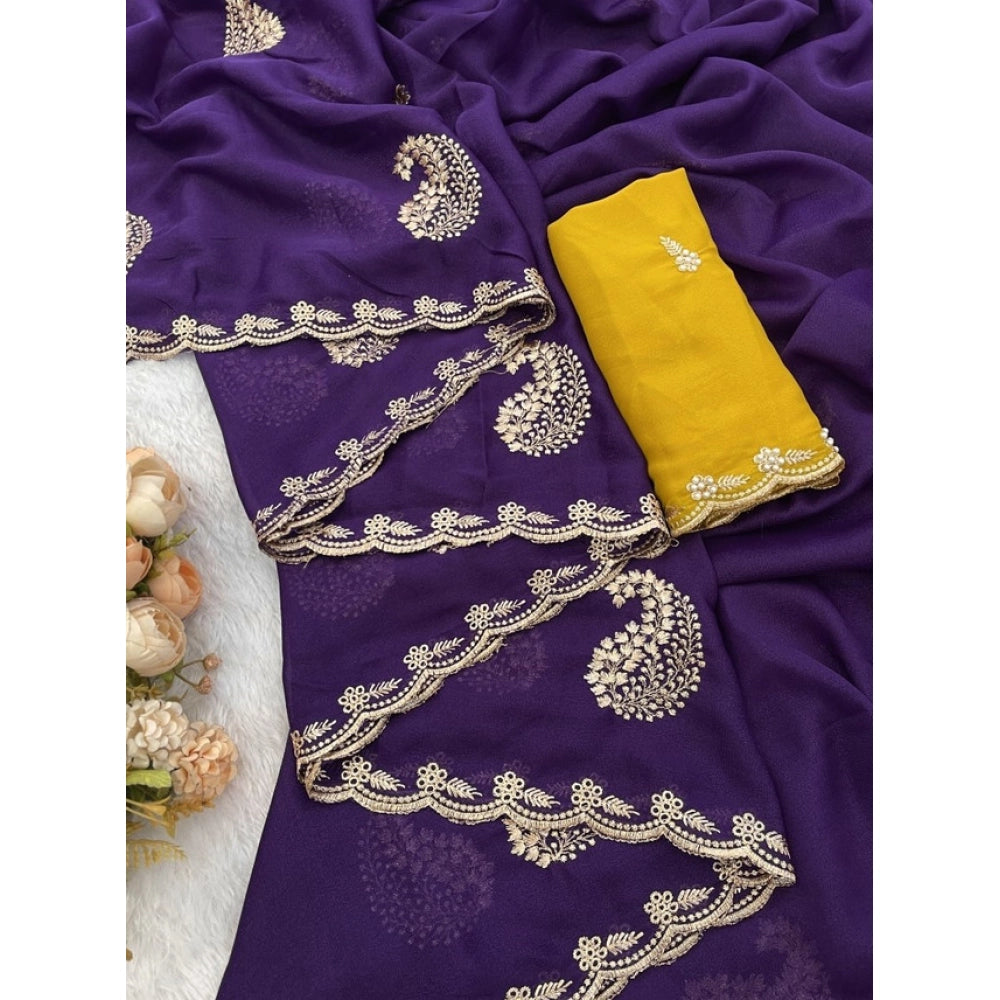 Generic Women's Digital Printed Georgette Saree With Unstitched Blouse (Purple, 5-6 Mtrs)