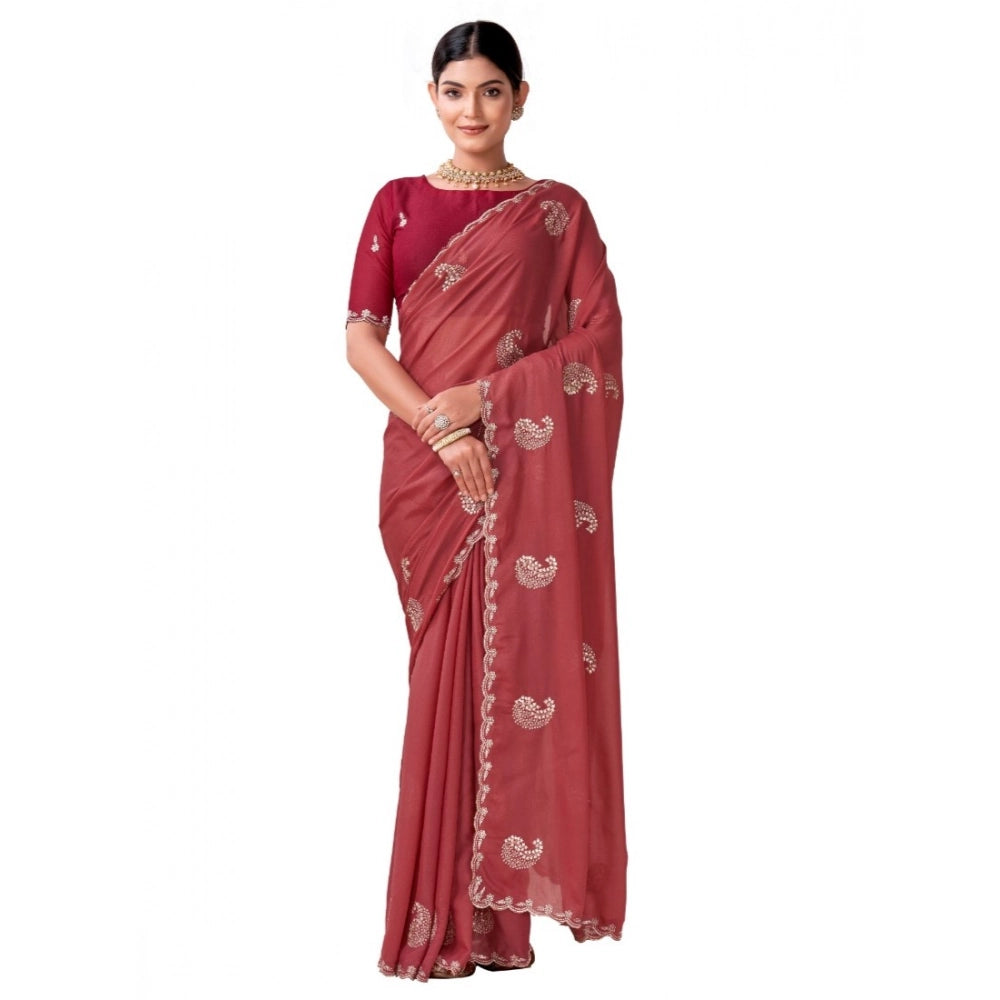 Generic Women's Digital Printed Georgette Saree With Unstitched Blouse (Red, 5-6 Mtrs)