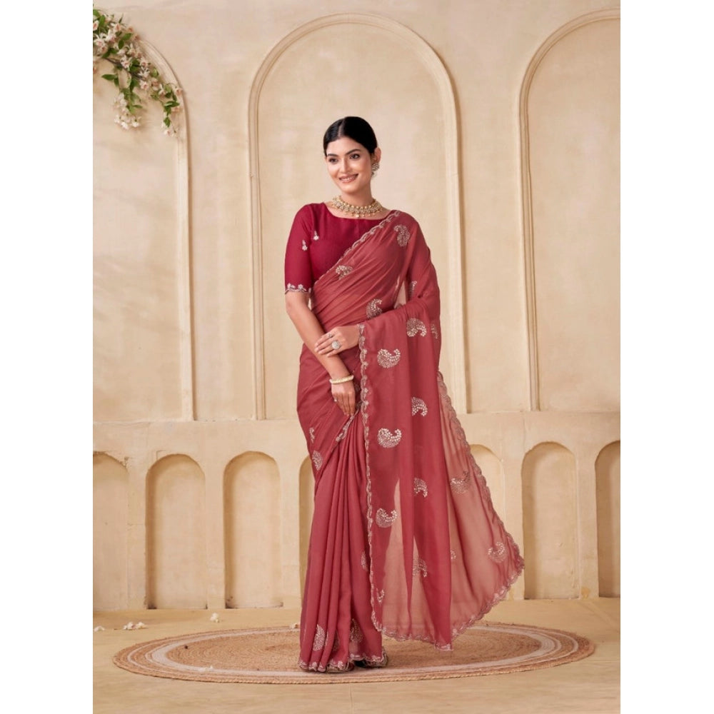 Generic Women's Digital Printed Georgette Saree With Unstitched Blouse (Red, 5-6 Mtrs)
