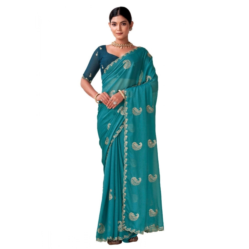 Generic Women's Digital Printed Georgette Saree With Unstitched Blouse (Sky, 5-6 Mtrs)