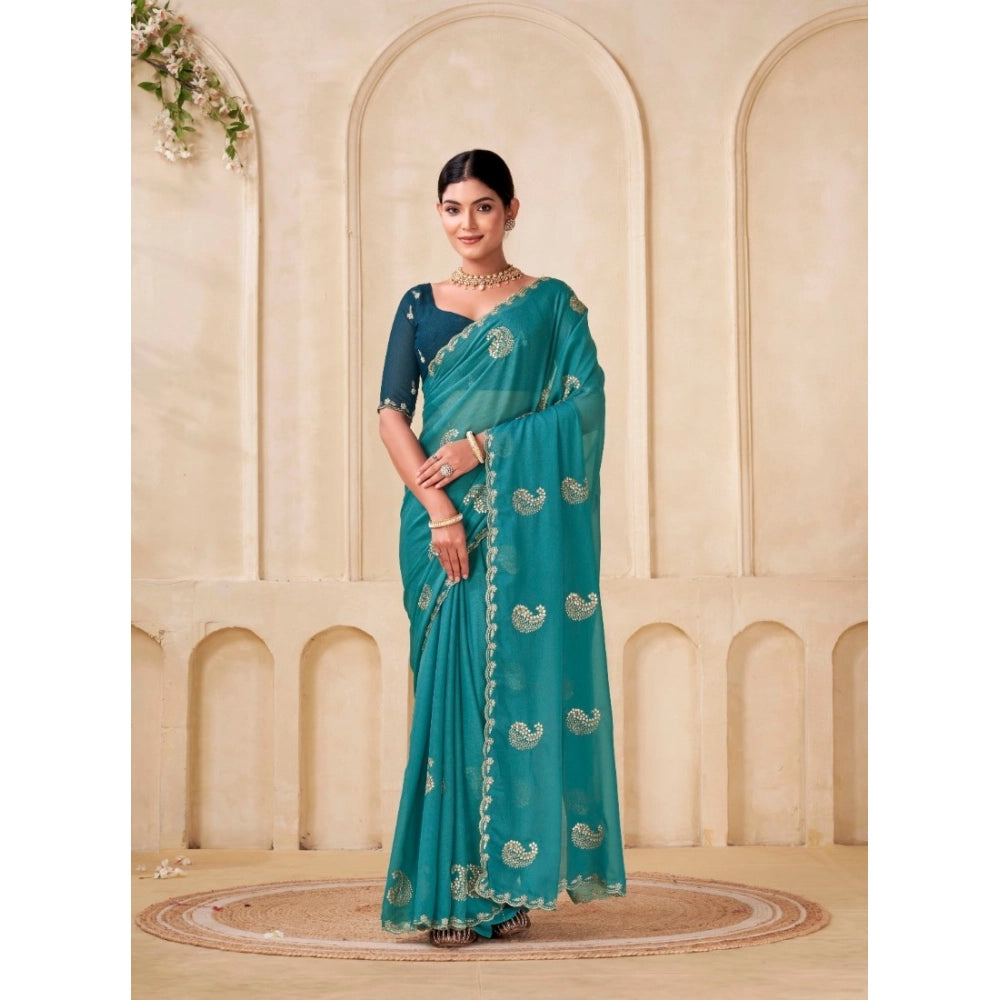 Generic Women's Digital Printed Georgette Saree With Unstitched Blouse (Sky, 5-6 Mtrs)