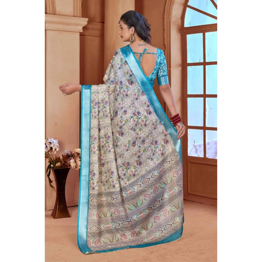 Generic Women's Printed Cotton Linen Saree withPrinted Saree With Unstitched Blouse (Rust , 5-6Mtrs)