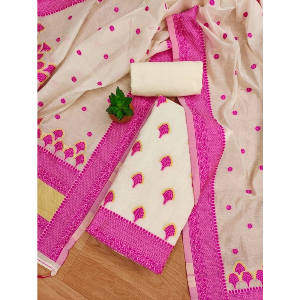 Generic Women's Banarasi Silk Printed Unstitched Salwar Suit Material With Dupatta (Pink, 3Mtrs)