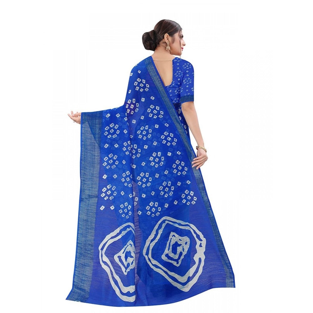 Generic Women's Cotton Silk Bandhni Saree With Unstitched Blouse 5.5Mtr (Royal Blue)