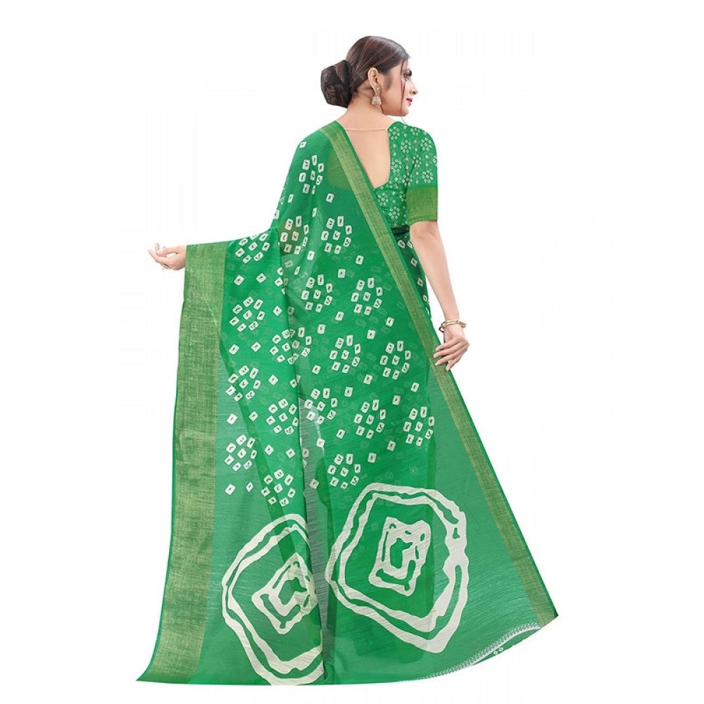 Generic Women's Cotton Silk Bandhni Saree With Unstitched Blouse 5.5Mtr (Light Green)