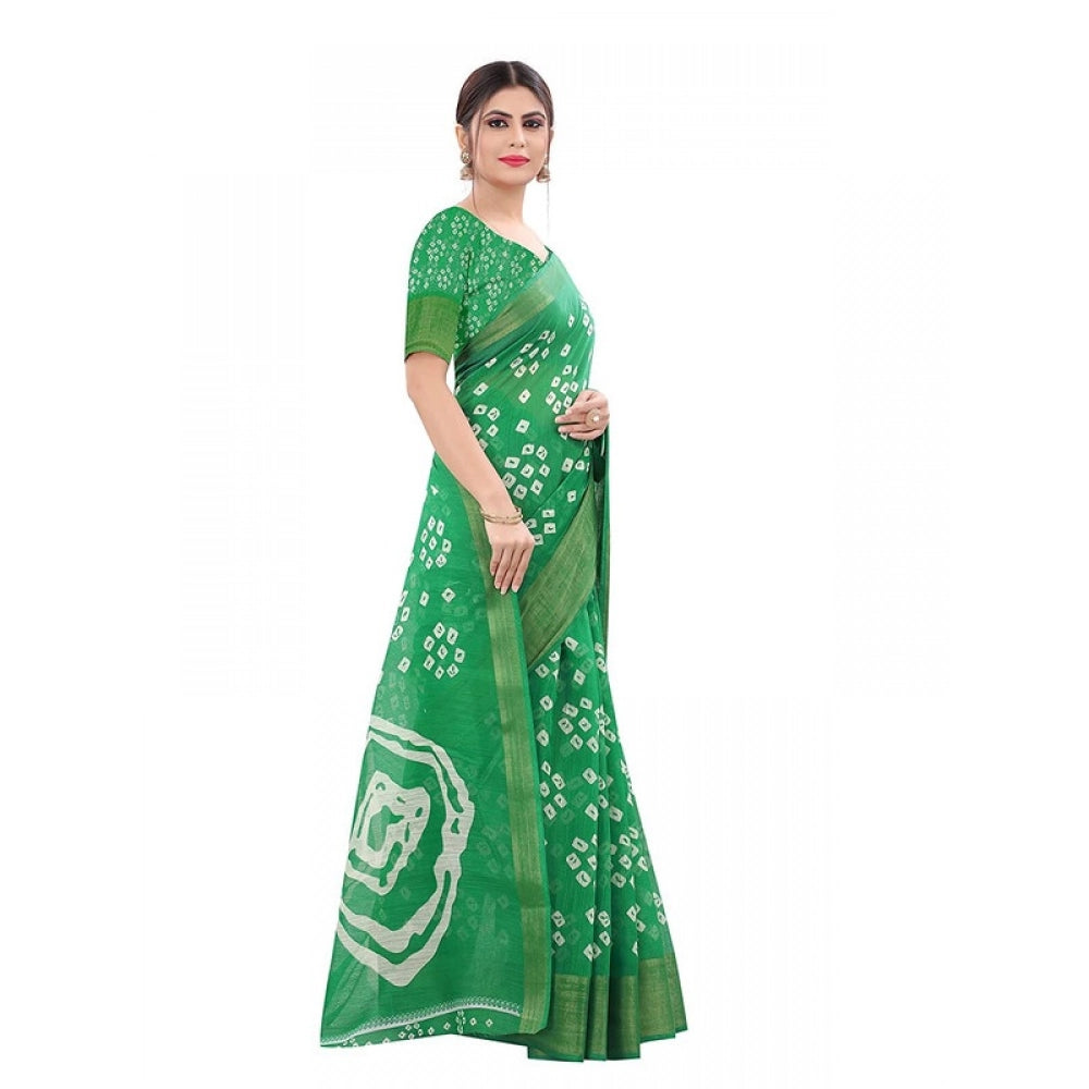 Generic Women's Cotton Silk Bandhni Saree With Unstitched Blouse 5.5Mtr (Light Green)