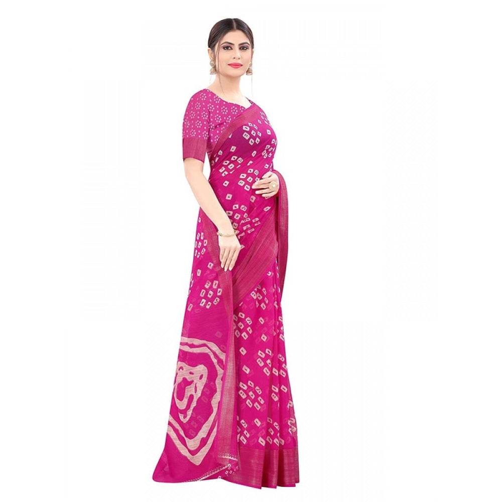 Generic Women's Cotton Silk Bandhni Saree With Unstitched Blouse 5.5Mtr (Pink)