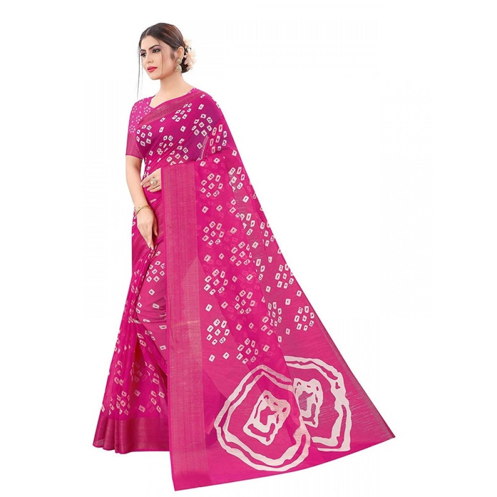 Generic Women's Cotton Silk Bandhni Saree With Unstitched Blouse 5.5Mtr (Pink)