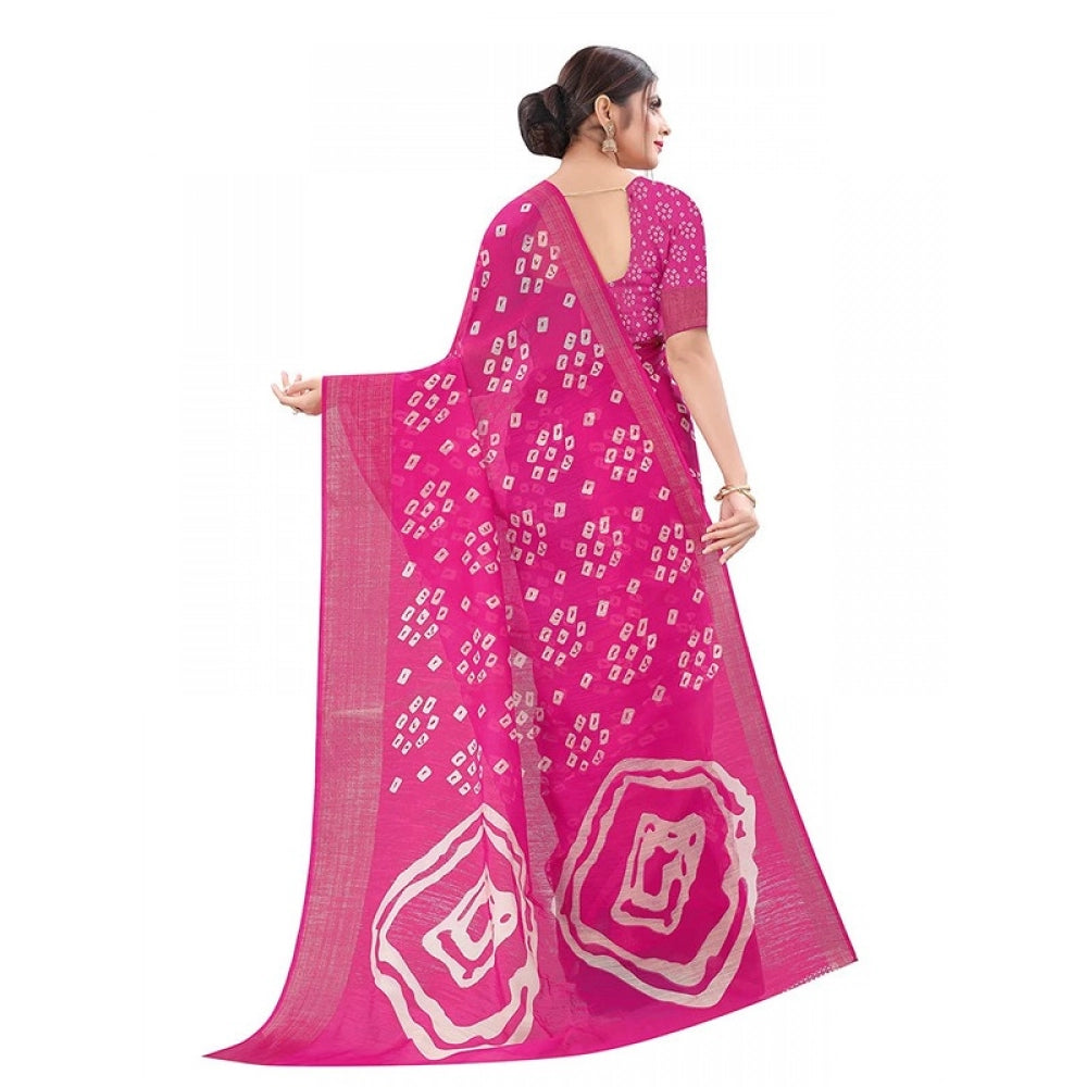 Generic Women's Cotton Silk Bandhni Saree With Unstitched Blouse 5.5Mtr (Pink)