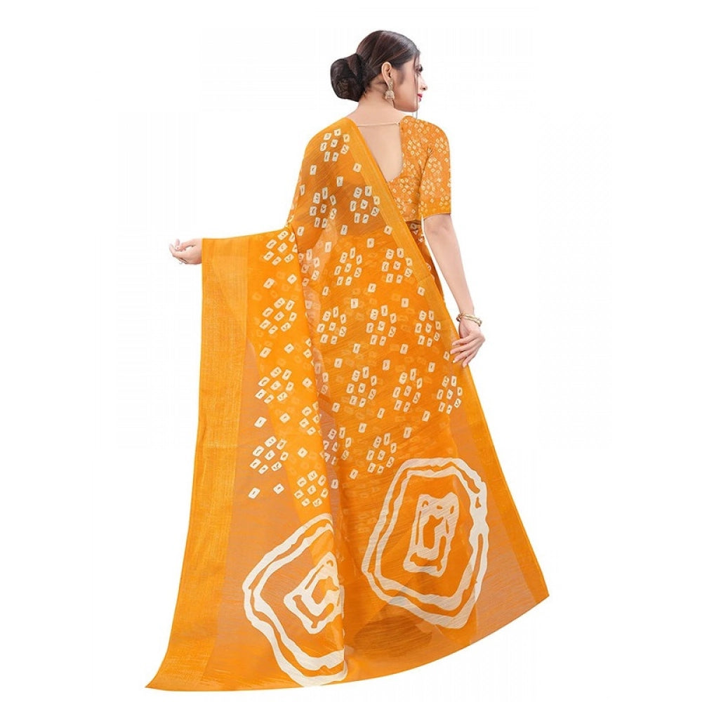 Generic Women's Cotton Silk Bandhni Saree With Unstitched Blouse 5.5Mtr (Yellow)