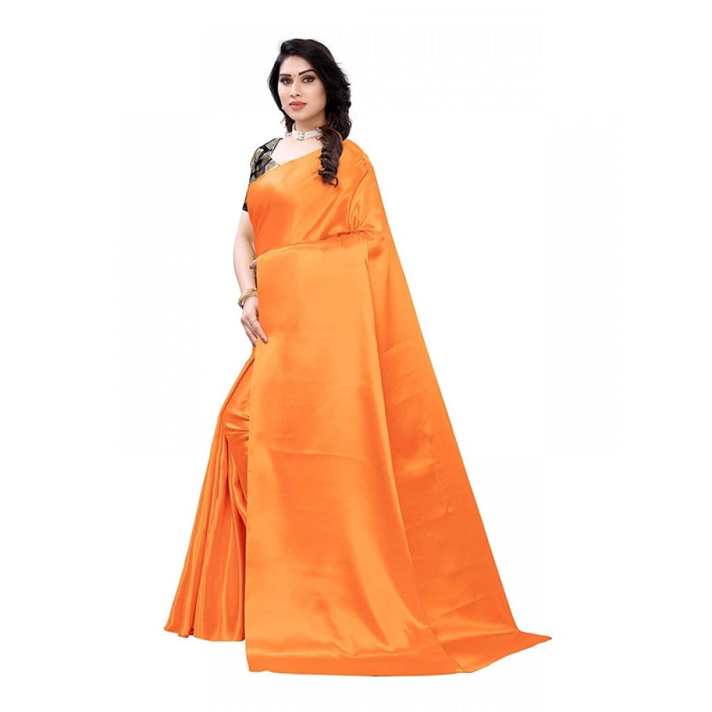 Generic Women's Satin Printed Saree With Unstitched Blouse 5.5Mtr (Mustard)