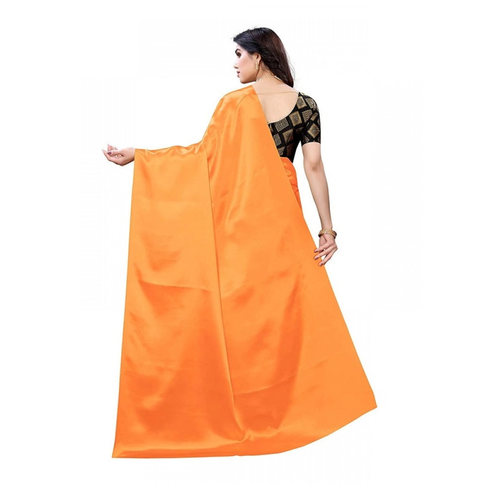 Generic Women's Satin Printed Saree With Unstitched Blouse 5.5Mtr (Mustard)