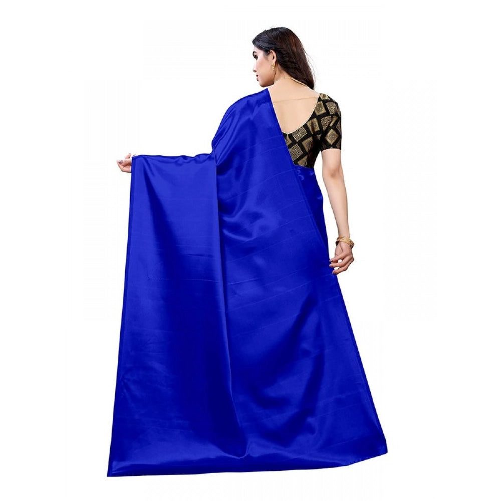 Generic Women's Satin Printed Saree With Unstitched Blouse 5.5Mtr (Royal Blue)