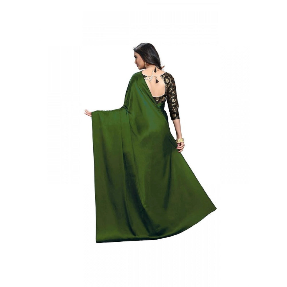 Generic Women's Satin Solid Saree With Unstitched Blouse 5.5Mtr (Mehandi)