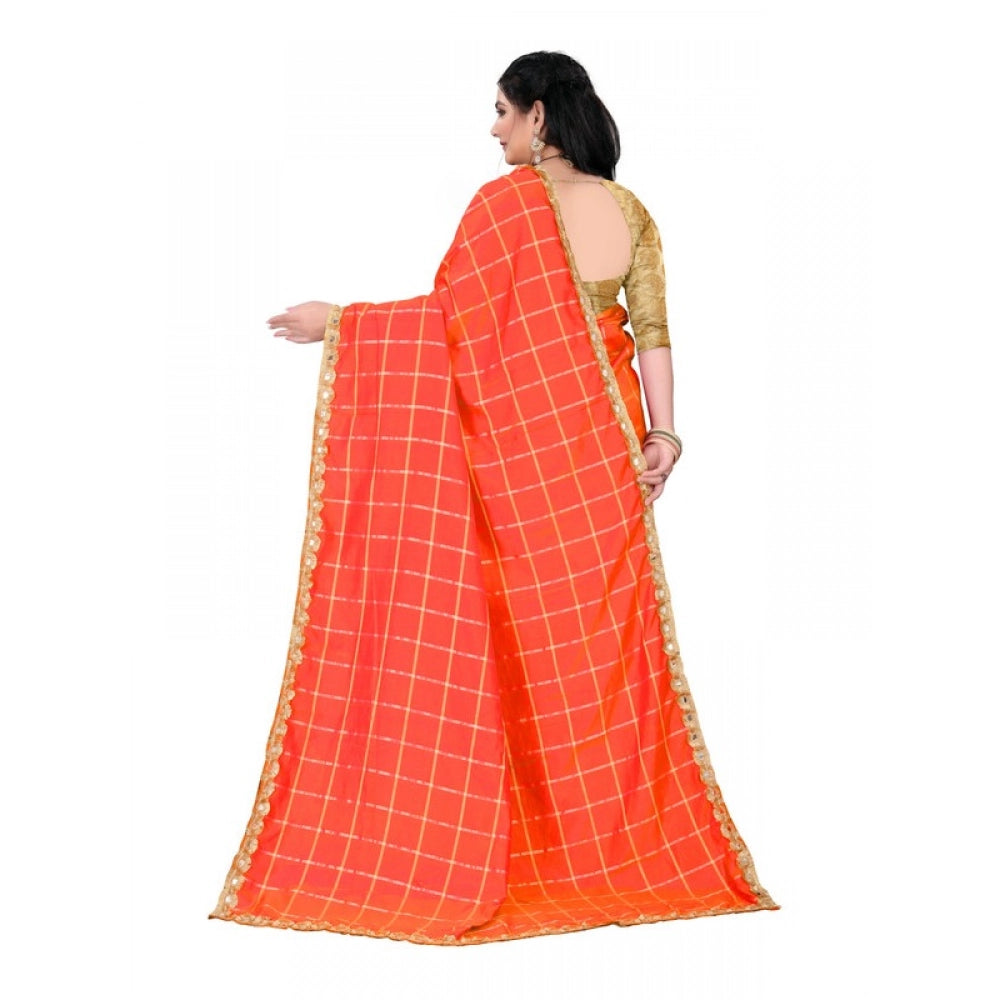 Generic Women's Sana Silk Bandhni Saree With Unstitched Blouse 5.5Mtr (Orange)