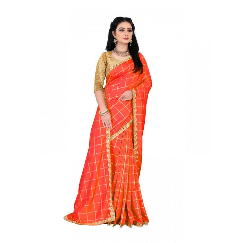 Generic Women's Sana Silk Bandhni Saree With Unstitched Blouse 5.5Mtr (Orange)