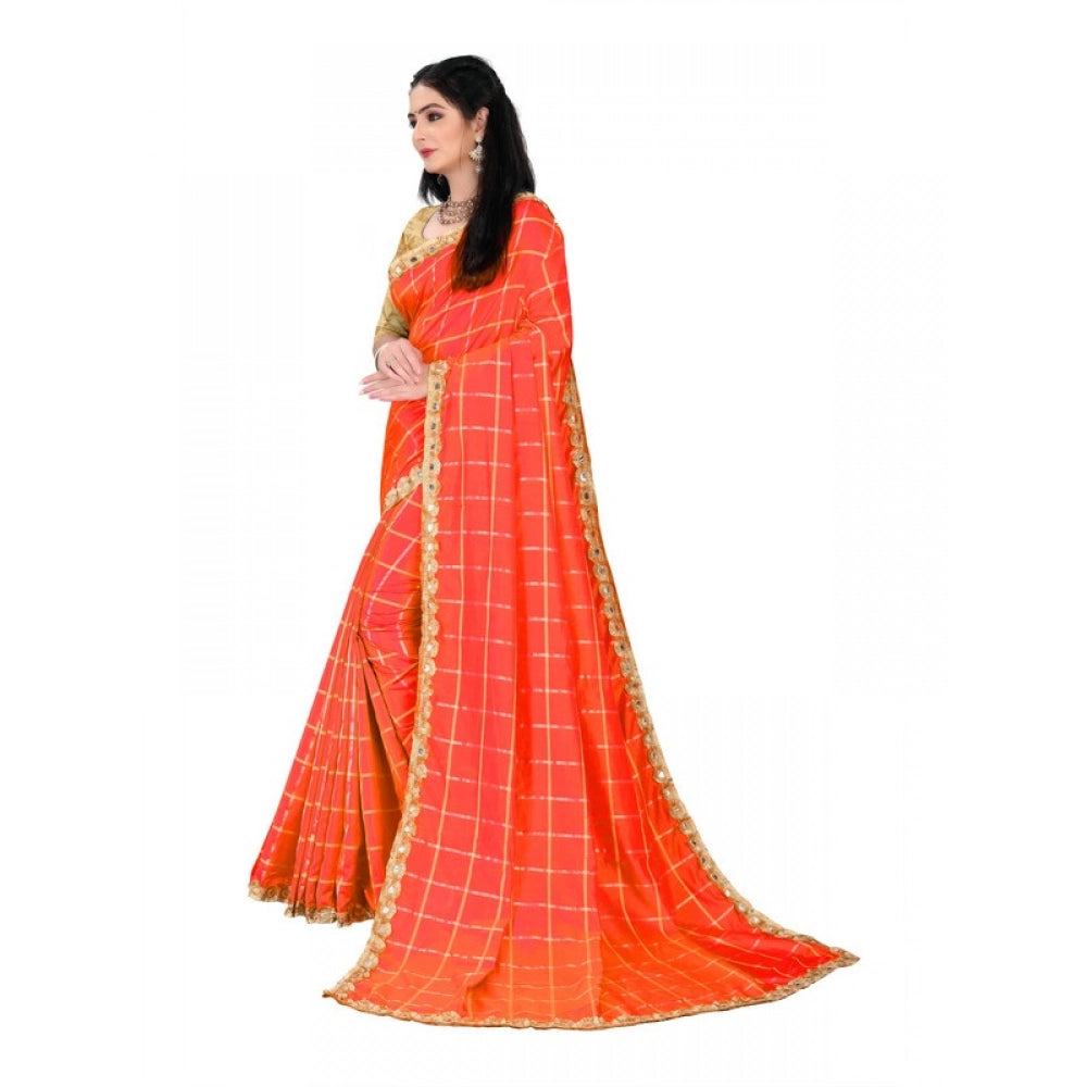 Generic Women's Sana Silk Bandhni Saree With Unstitched Blouse 5.5Mtr (Orange)