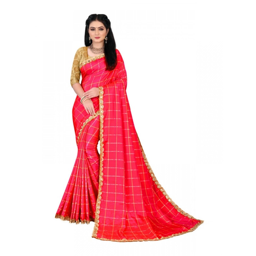 Generic Women's Sana Silk Bandhni Saree With Unstitched Blouse 5.5Mtr (Red)