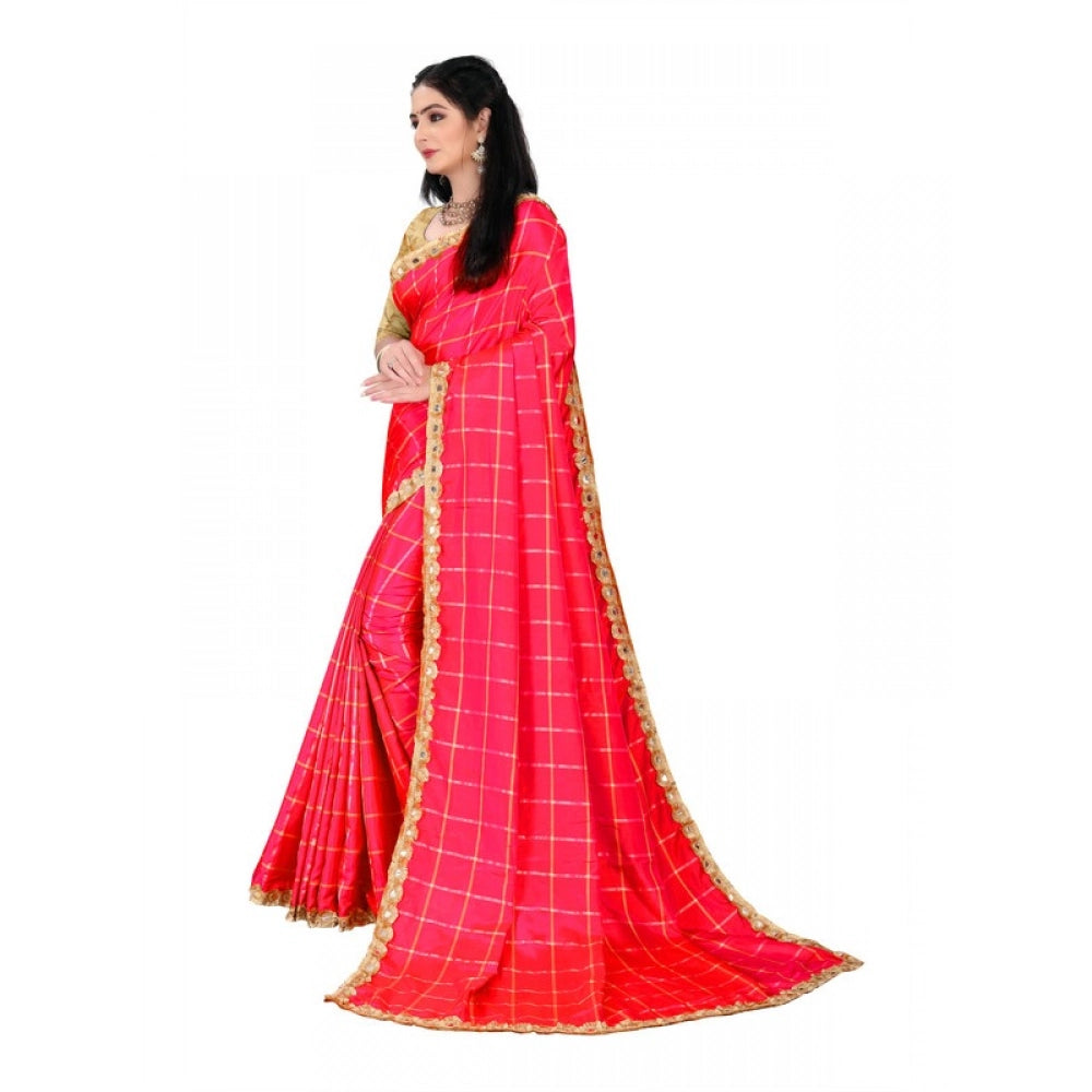Generic Women's Sana Silk Bandhni Saree With Unstitched Blouse 5.5Mtr (Red)