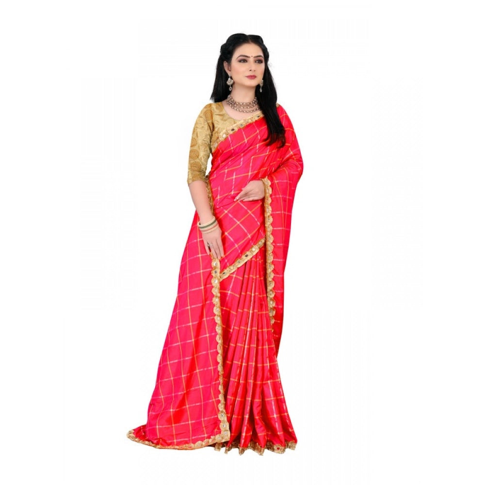 Generic Women's Sana Silk Bandhni Saree With Unstitched Blouse 5.5Mtr (Red)