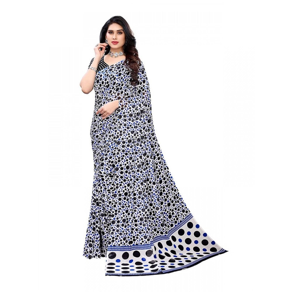 Generic Women's Georgette Printed Saree With Unstitched Blouse 5.5Mtr (Blue)