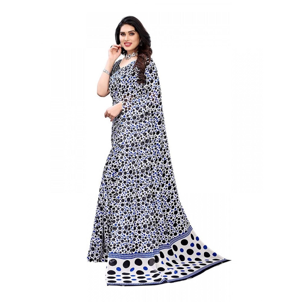 Generic Women's Georgette Printed Saree With Unstitched Blouse 5.5Mtr (Blue)