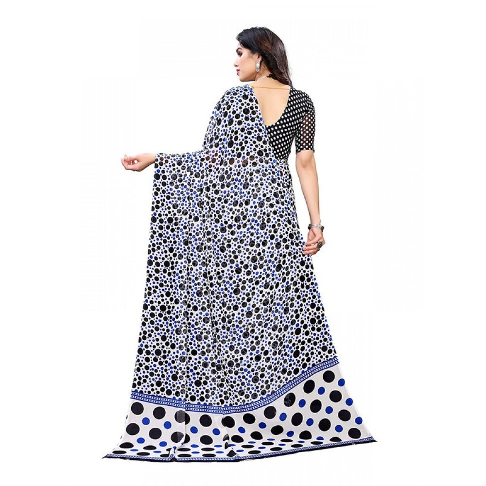 Generic Women's Georgette Printed Saree With Unstitched Blouse 5.5Mtr (Blue)