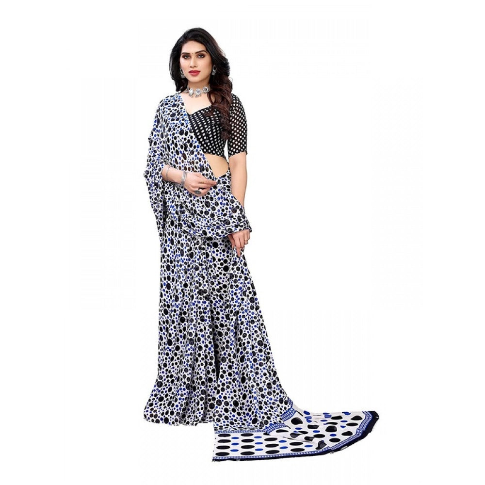 Generic Women's Georgette Printed Saree With Unstitched Blouse 5.5Mtr (Blue)