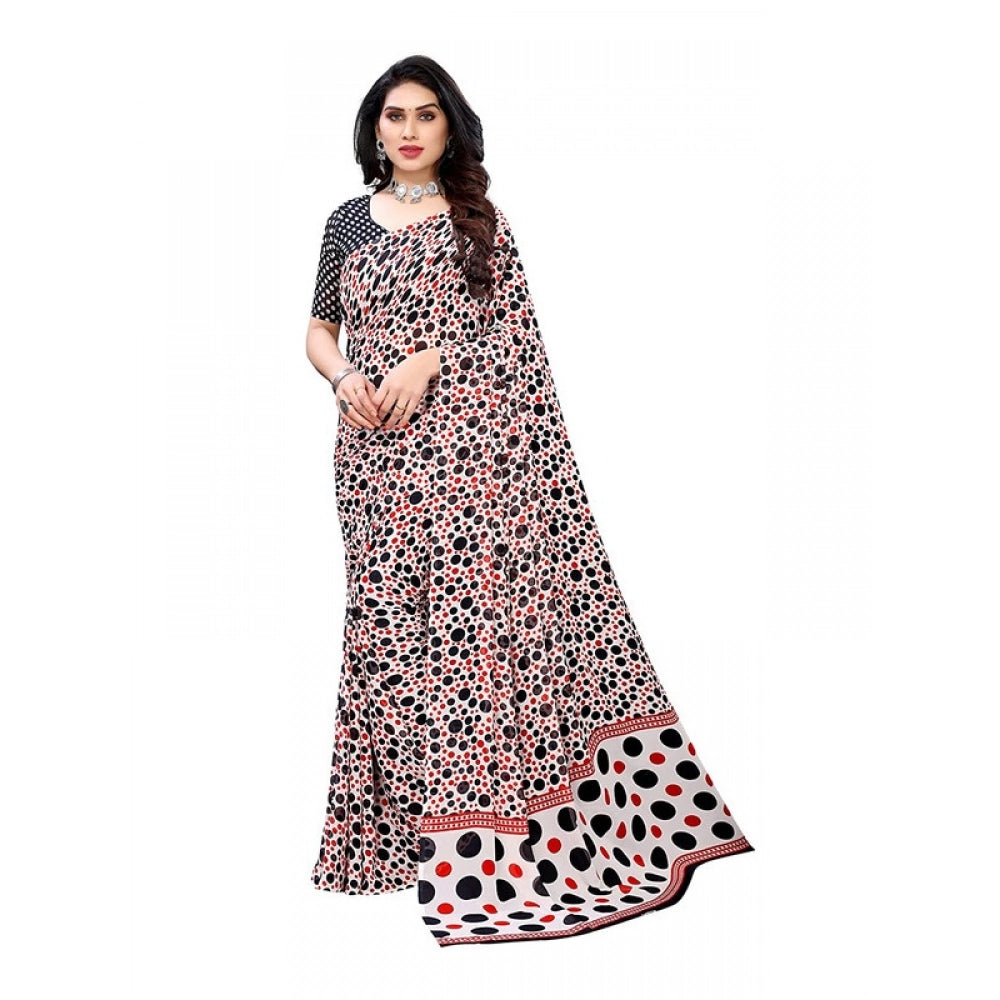 Generic Women's Georgette Printed Saree With Unstitched Blouse 5.5Mtr (Red)