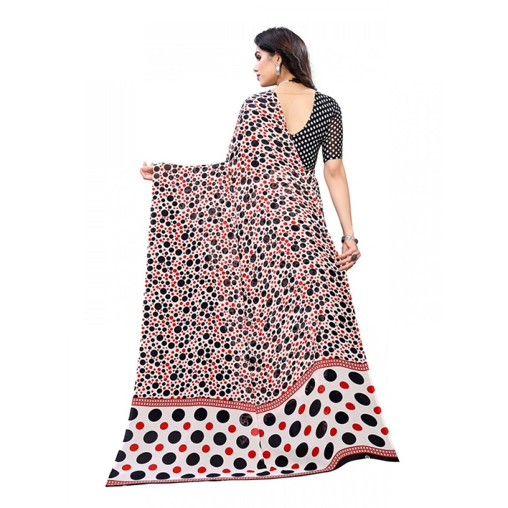 Generic Women's Georgette Printed Saree With Unstitched Blouse 5.5Mtr (Red)