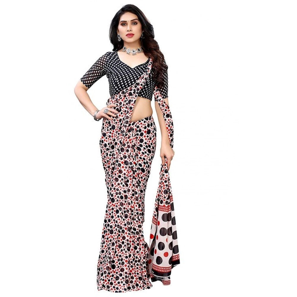 Generic Women's Georgette Printed Saree With Unstitched Blouse 5.5Mtr (Red)
