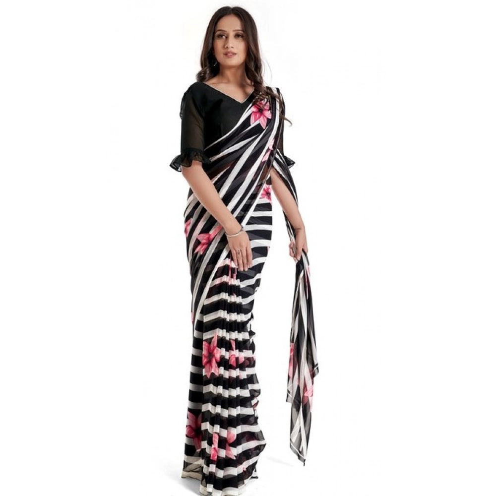 Generic Women's Georgette Printed Saree With Unstitched Blouse 5.5Mtr (Pink)