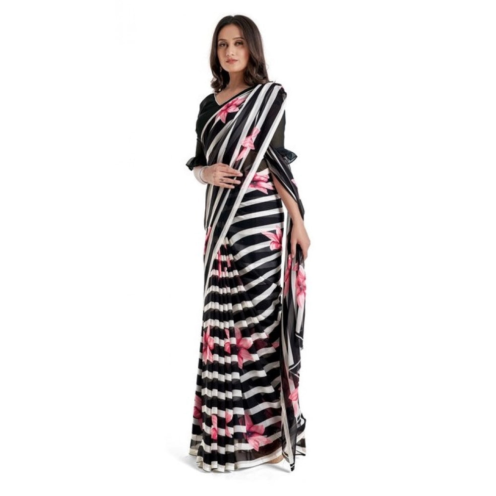 Generic Women's Georgette Printed Saree With Unstitched Blouse 5.5Mtr (Pink)