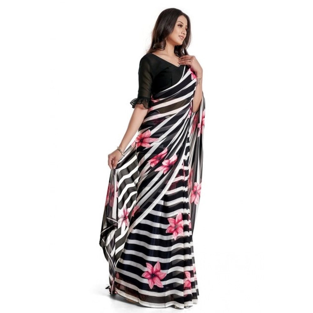 Generic Women's Georgette Printed Saree With Unstitched Blouse 5.5Mtr (Pink)