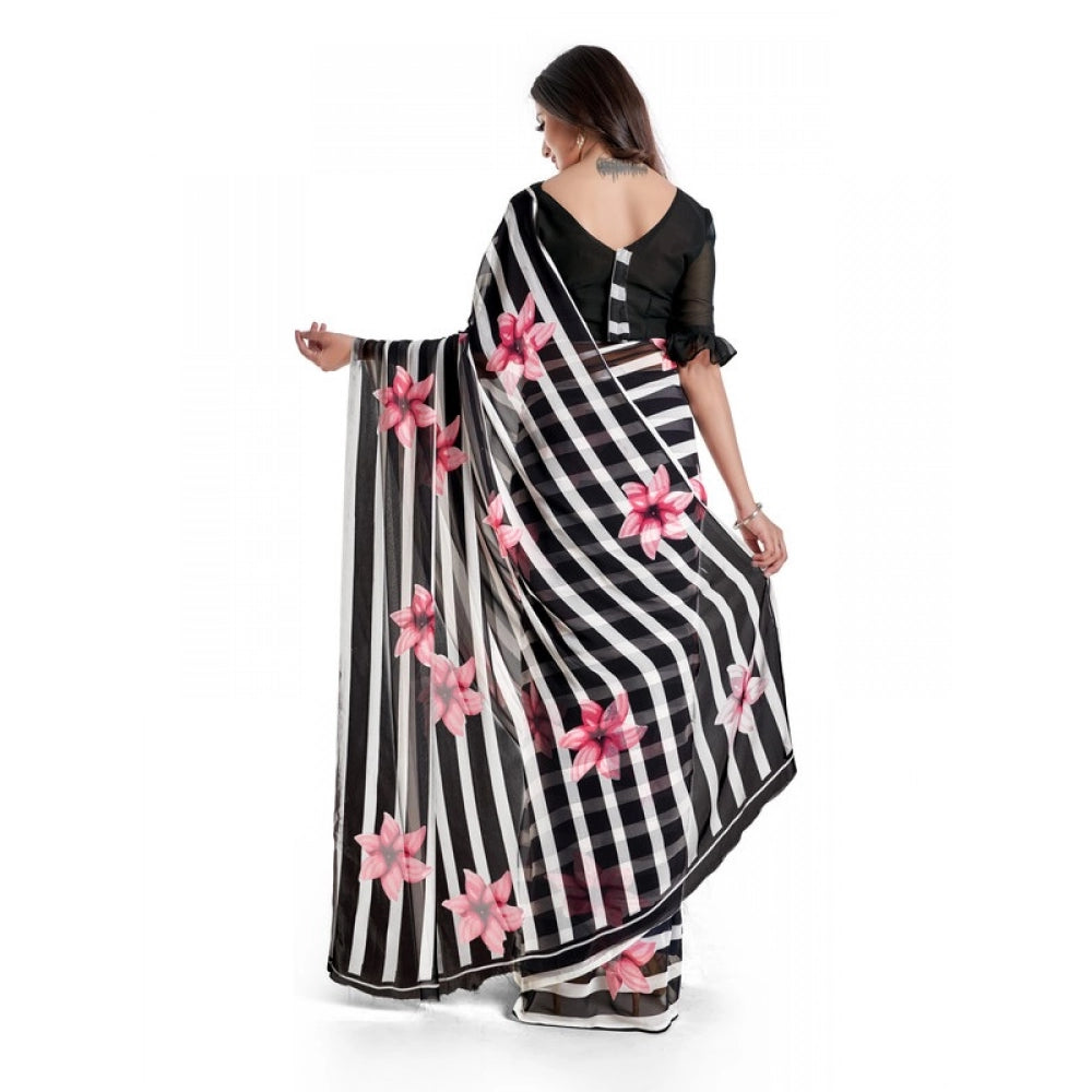 Generic Women's Georgette Printed Saree With Unstitched Blouse 5.5Mtr (Pink)