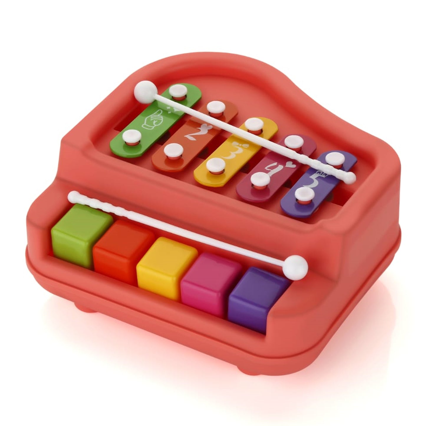 2 In 1 Baby Piano Xylophone Toy For Toddlers 5 Multicolored Key Keyboard Xylophone Piano Preschool Educational Musical Learning Instruments Toy For Baby Kids Girls Boys 3+ Years(1 Pc)