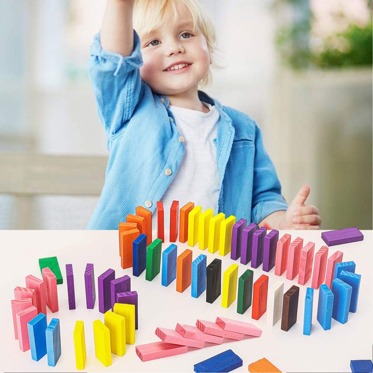 120pc Dominoes Blocks Set Multicolor Wooden Toy Building Indoor Game Toy.
