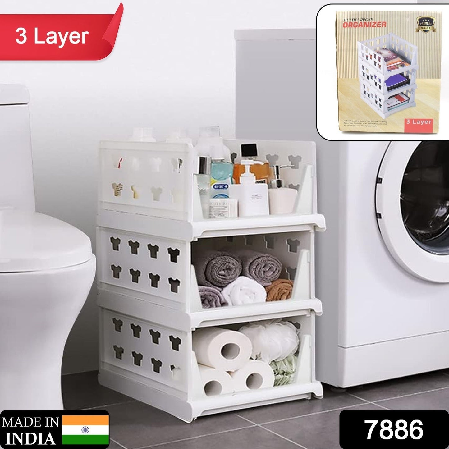 3 Layer Stackable Multifunctional Storagefor Clothes Foldable Drawer Shelf Basket Utility Cart Rack Storage Organizer Cart For Kitchen Pantry Closet Bedroom Bathroom Laundry(3 Layer 1 Pc)