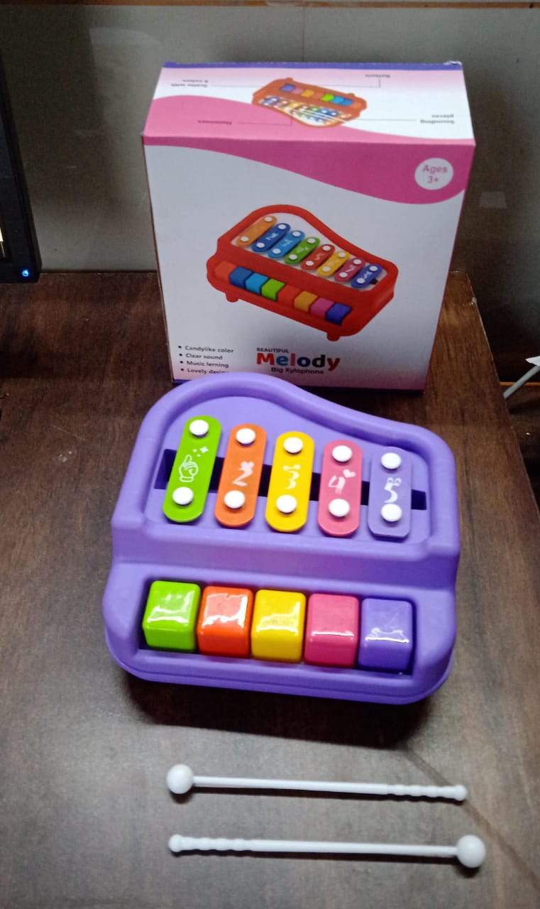 2 In 1 Baby Piano Xylophone Toy For Toddlers 5 Multicolored Key Keyboard Xylophone Piano Preschool Educational Musical Learning Instruments Toy For Baby Kids Girls Boys 3+ Years(1 Pc)