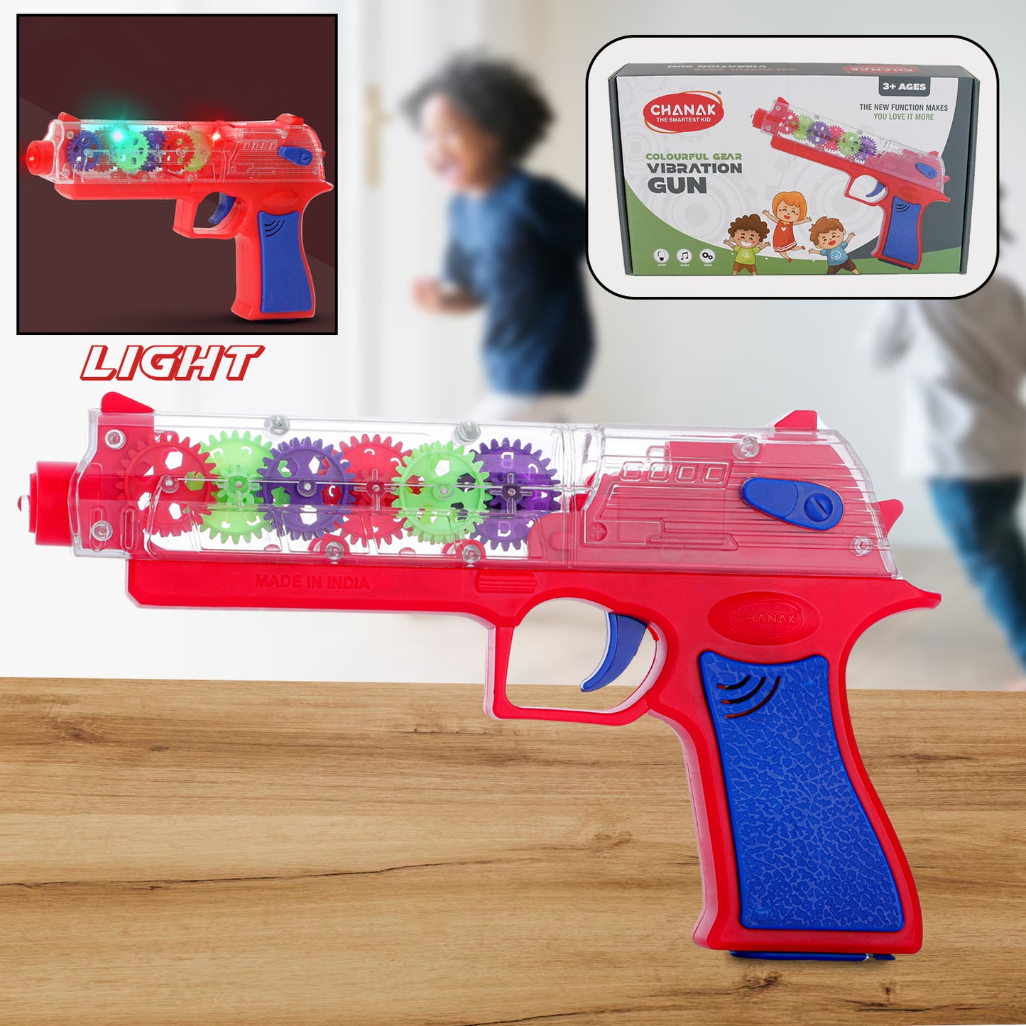 Plastic Gear Simulation Toy Gun For Kids Pretend Play Gun Toys With 3d Flashing Lights And Exciting Music Electric Laser Toy Guns With Rotating Gear Mechanism Toy For Birthday Gift For Kids 3+ Years (Pack Of 1)