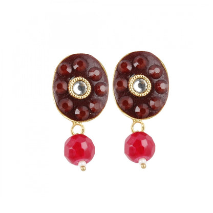 Stylish Maroon Golde Plated Traditional Kundan Necklace Set with Earrings