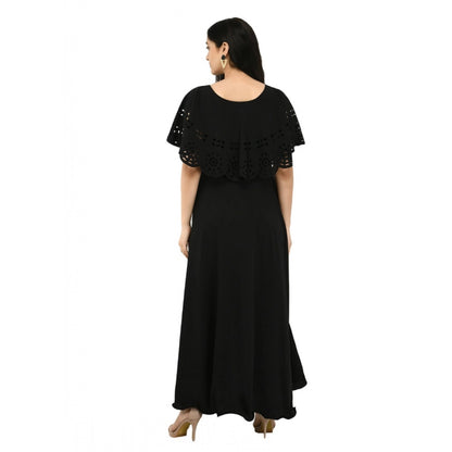 Generic Women's Crepe Solid Sleeveless Full Length Gown(Black)