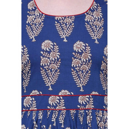 Women's Cotton Printed Anarkali Kurti (Blue, Cotton)