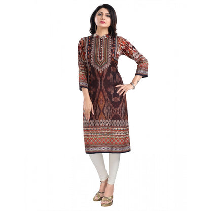Generic Women's 3/4th Sleeve Masleen Tunic Long Kurti (Brown)