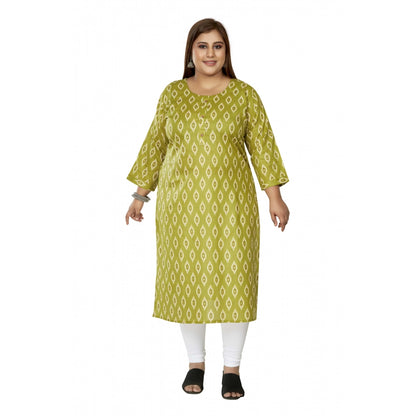 Women's Casual 3/4th Sleeve Ikkat Printed Pure Cotton Straight Kurti (Pista Green)