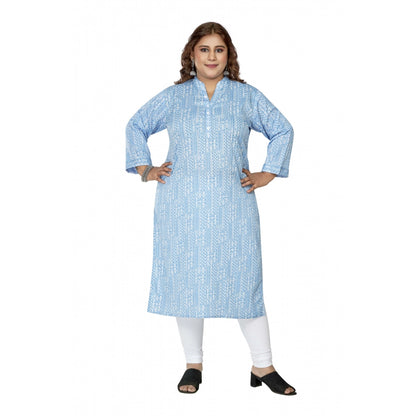 Women's Casual 3/4th Sleeve Full printed Imported Synthetix Straight Kurti (Blue)