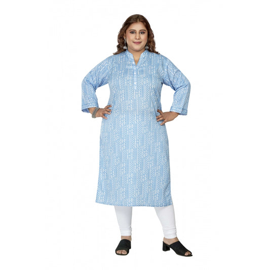 Women's Casual 3/4th Sleeve Full printed Imported Synthetix Straight Kurti (Blue)