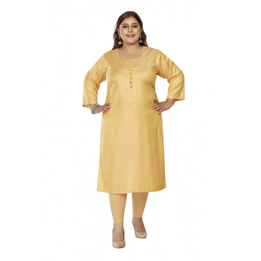Women's Casual 3/4th Sleeve Mirror Embroided Rayon Straight Kurti (Tan)